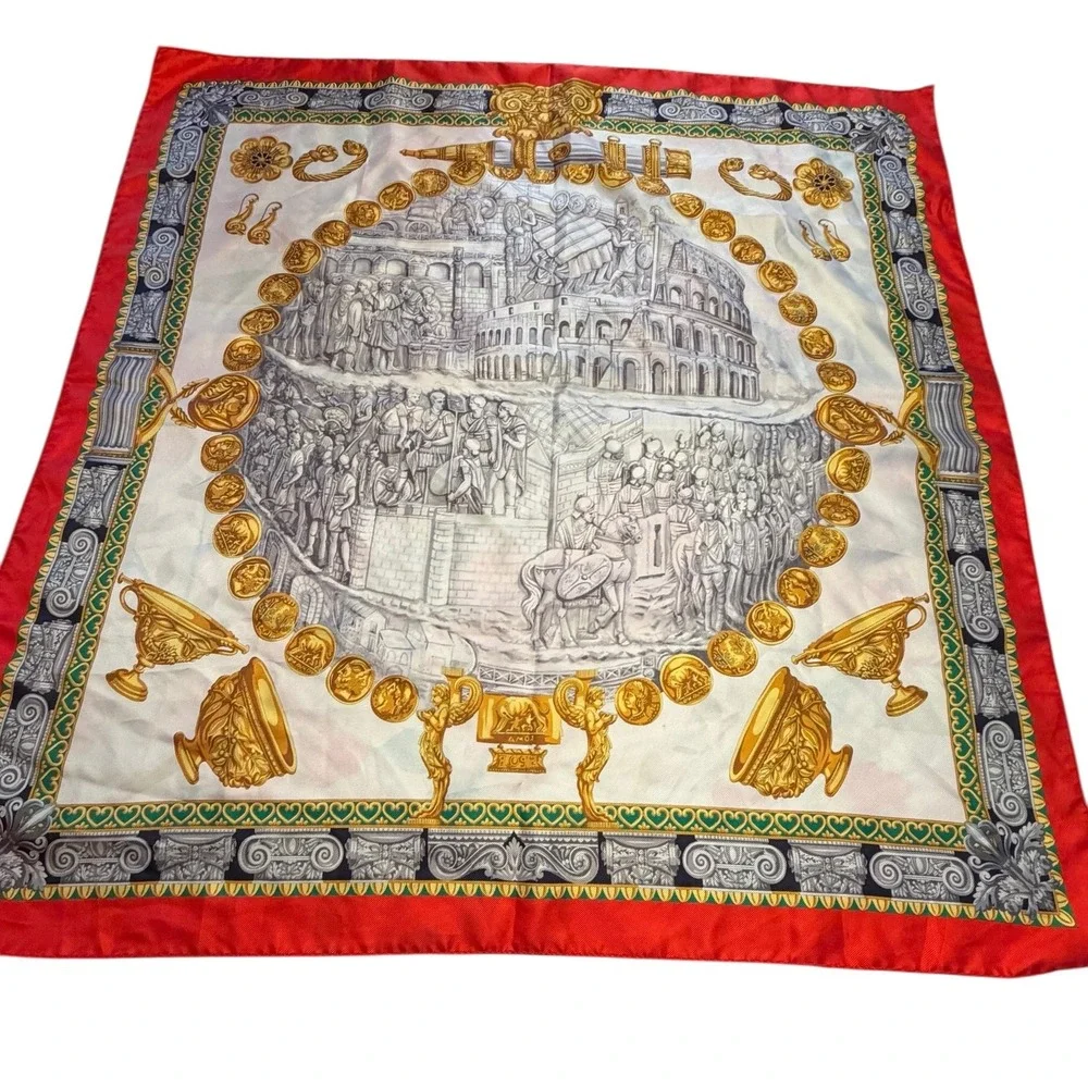 Vintage Neiman Marcus Silk Scarf Made in Italy SPQR Roman‎ Colosseum Coin 35